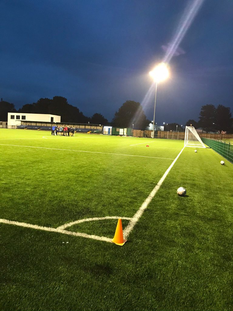 Burscough FC pitch night view